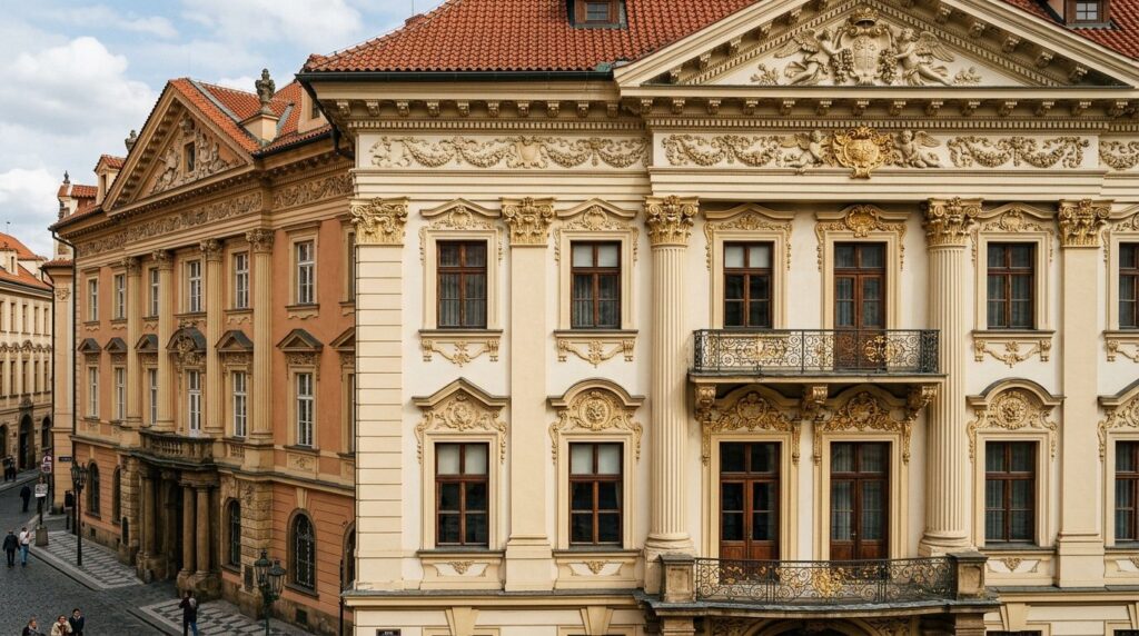Detailed photograph of Pragues architectural details showin