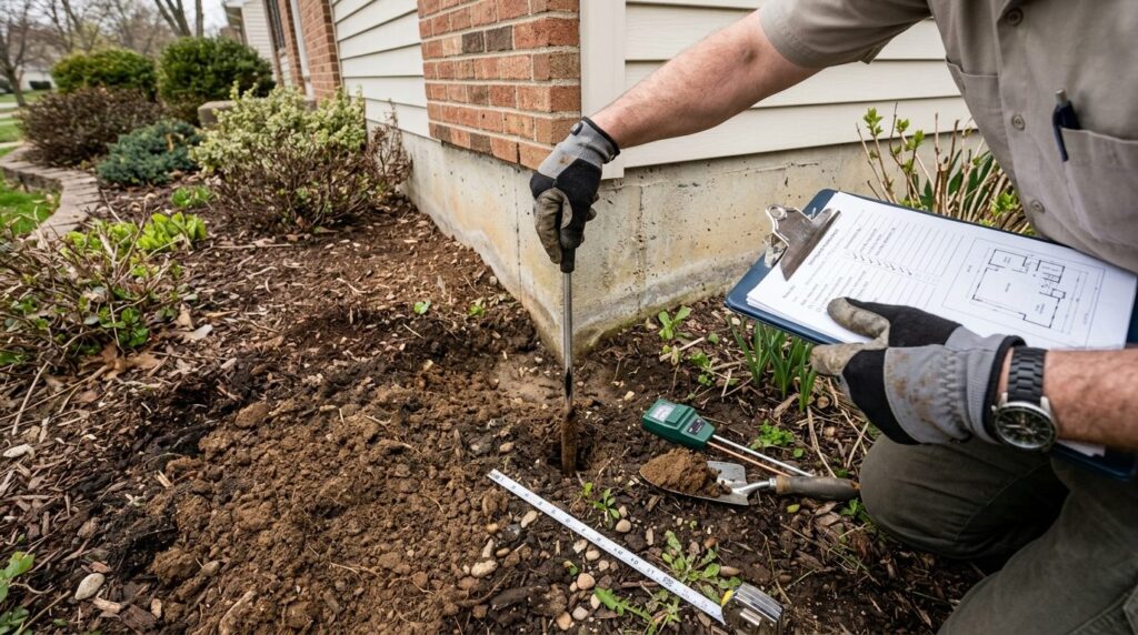 Close-up overhead shot of experienced inspector examining ga