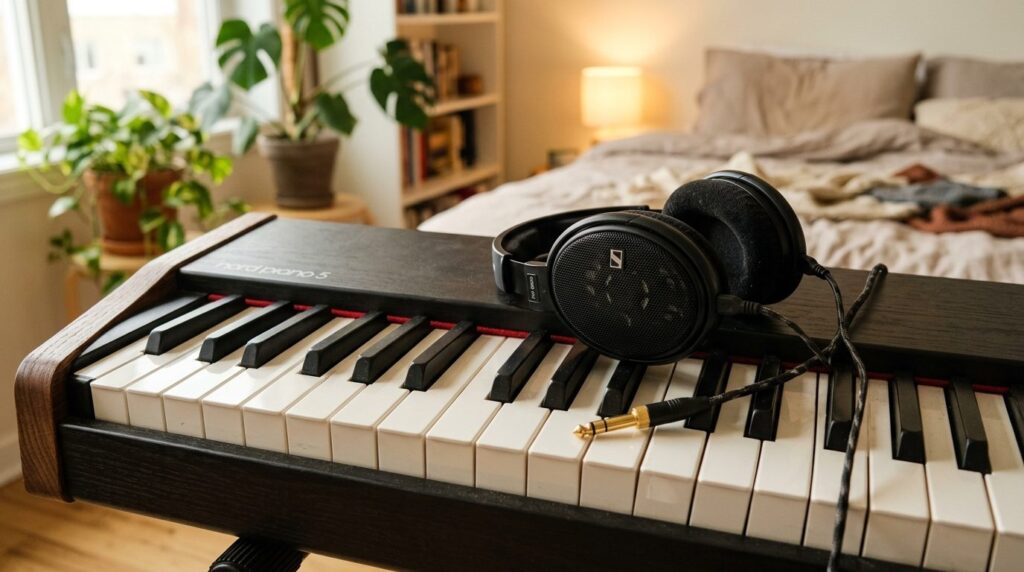 Close-up detail shot of weighted piano keys on a premium dig