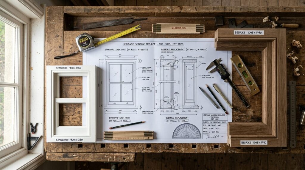 Detailed overhead flat lay photography of measurement tools,