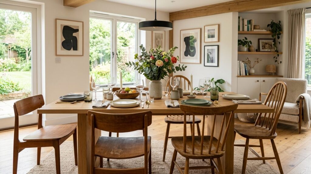 High-quality interior design photograph of a sustainable hom