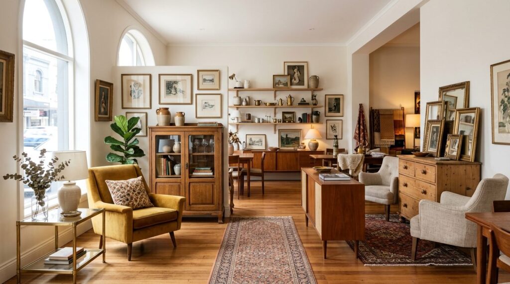 Clean, well-lit photograph of a boutique second-hand furnitu