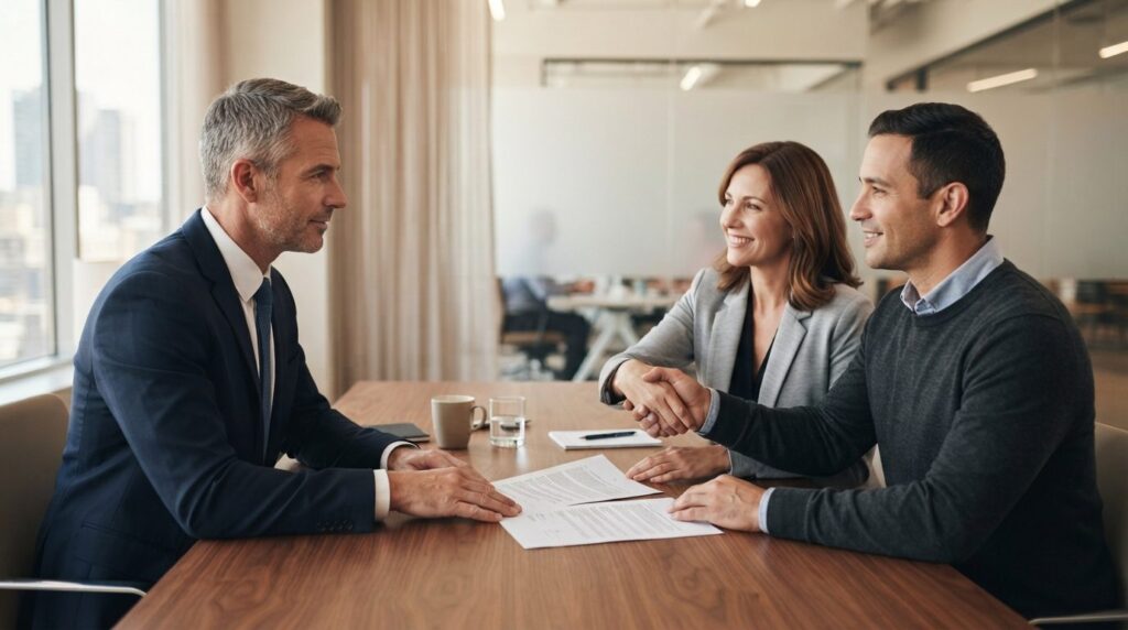 Close-up of male buyers advisor in business attire reviewin