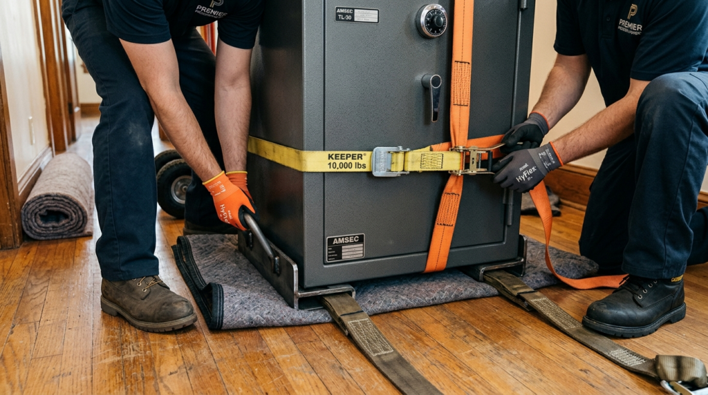 Close-up of professional movers using precision tools and st