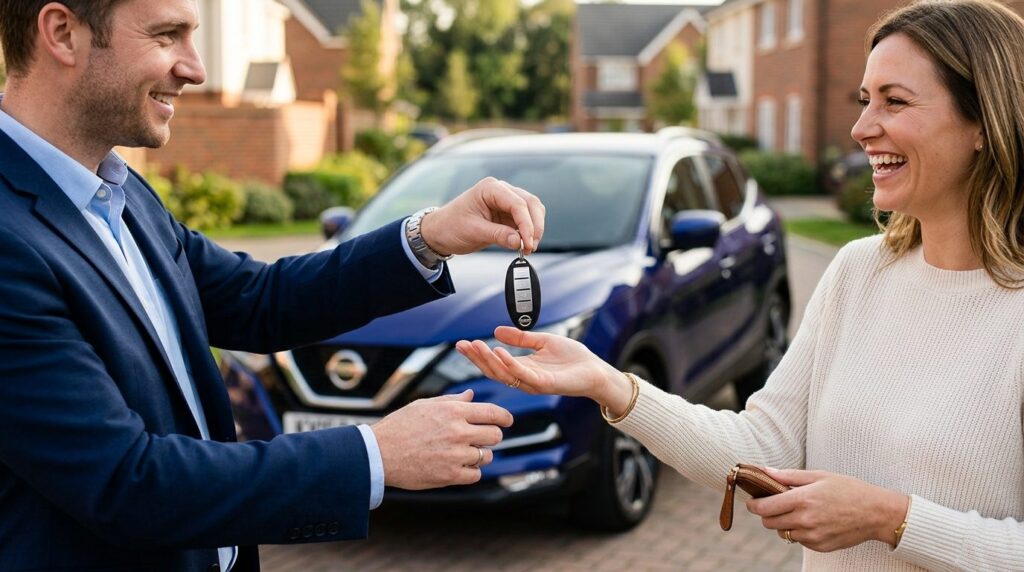Close-up professional photograph of a car salesman or homeow