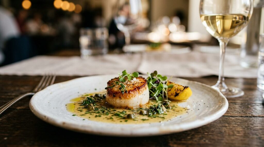 Close-up professional food photography of a perfectly seared