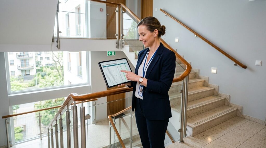 Building manager or board member reviewing cleaning schedule